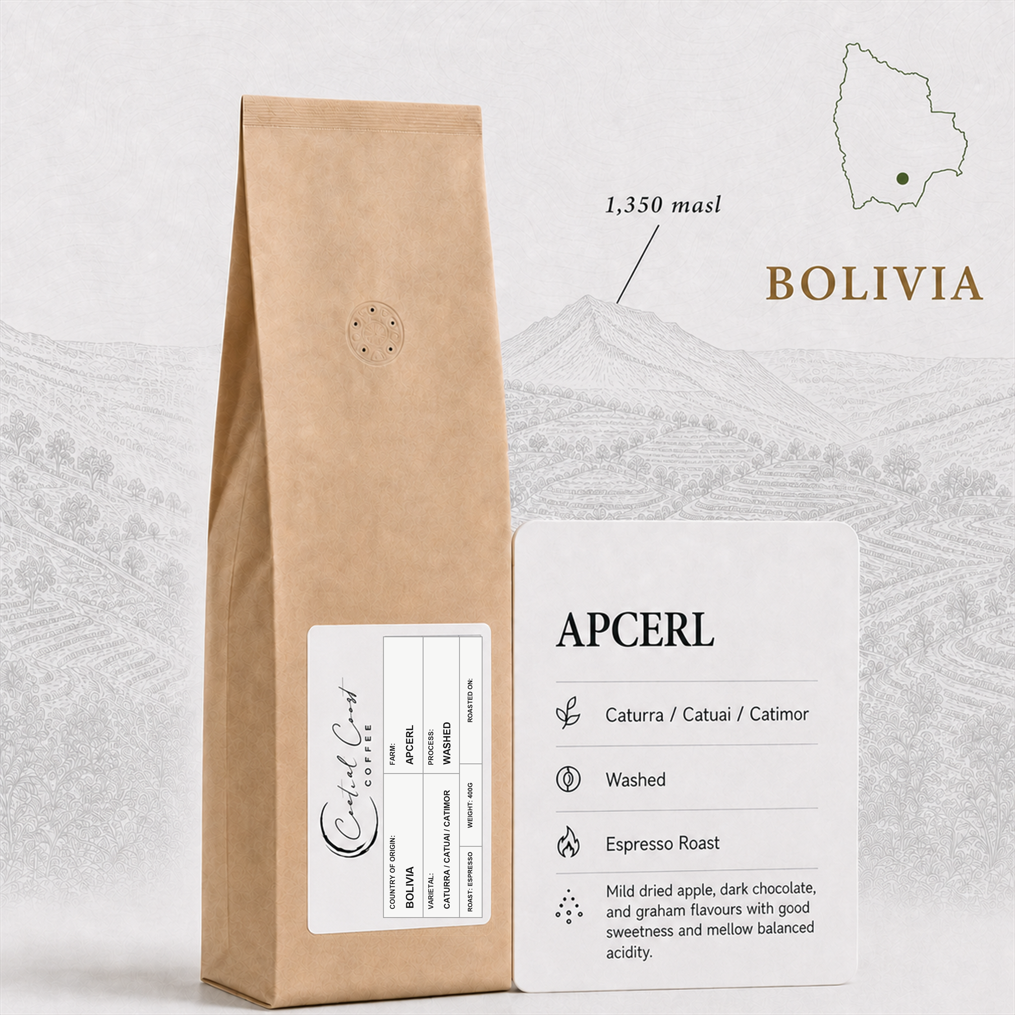 Bolivia | APCERL | Caturra, Catuai & Catimor Washed (Organic) 400g bag