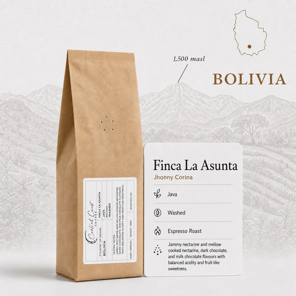 Central Coast Coffee Bolivia La Asunta Java Washed espresso coffee beans 200g bag