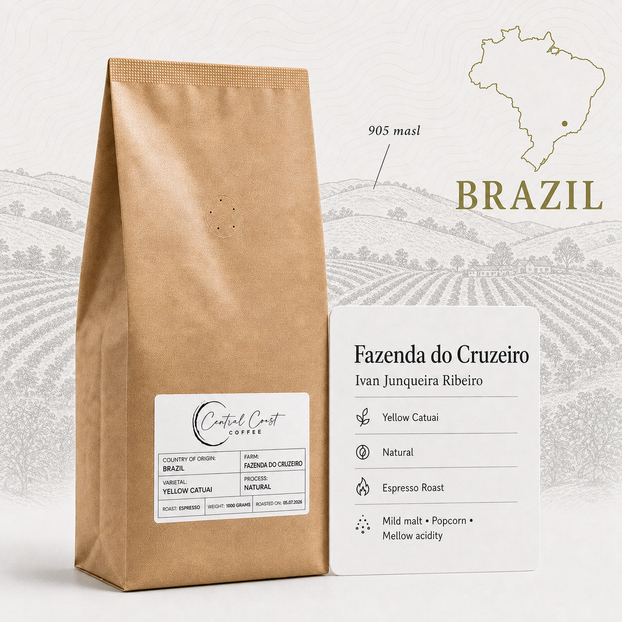 Brazil | Fazenda do Cruzeiro | Sancoffee | Yellow Catuai Natural 1kg bag