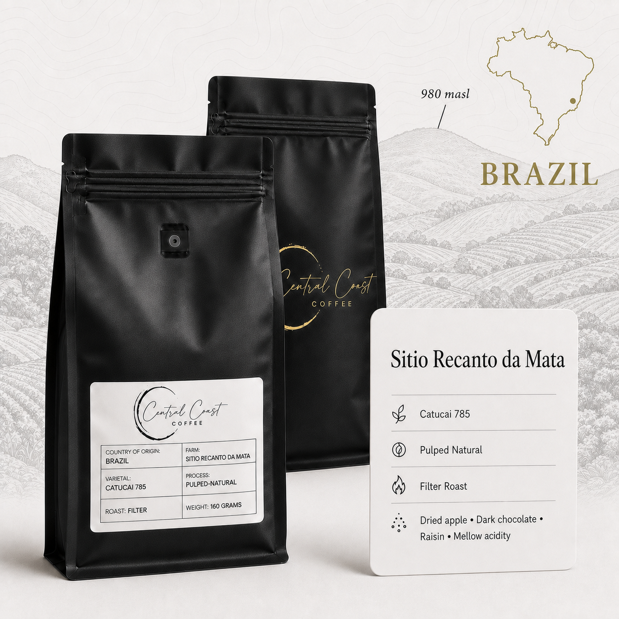 Brazil | Sitio Recanto da Mata | Catucai 785 Pulped Natural 160g bag