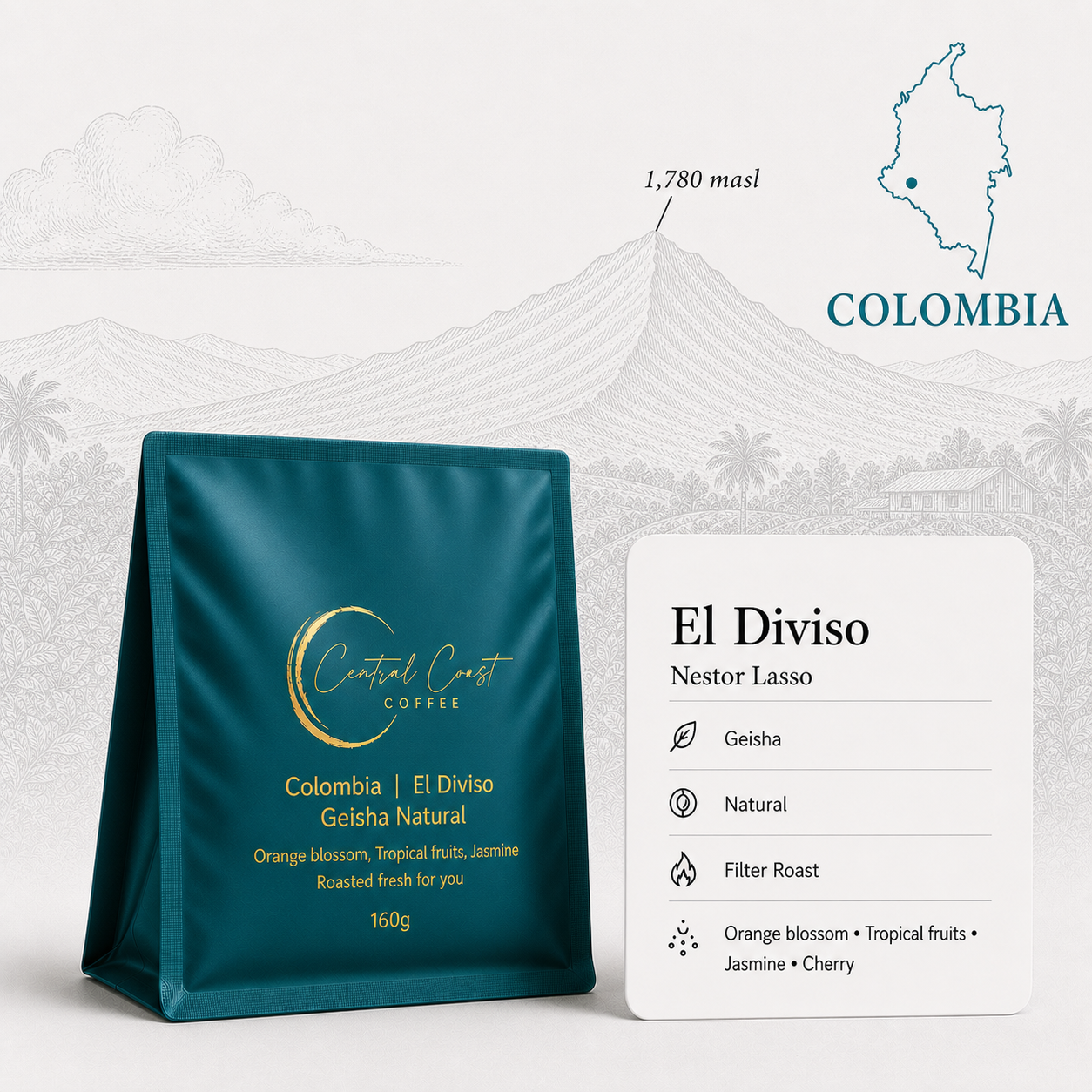 Colombia | El Diviso | Nestor Lasso | Gesha Natural (Floral Symphony) | Signature Series 160g bag