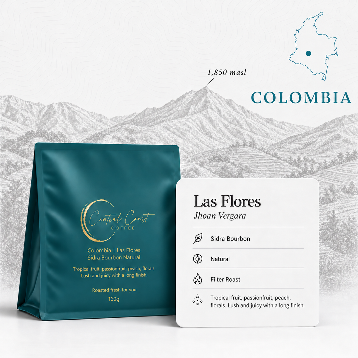 Colombia | Las Flores | Jhoan Vergara | Sidra Bourbon Natural - 160g signature bag