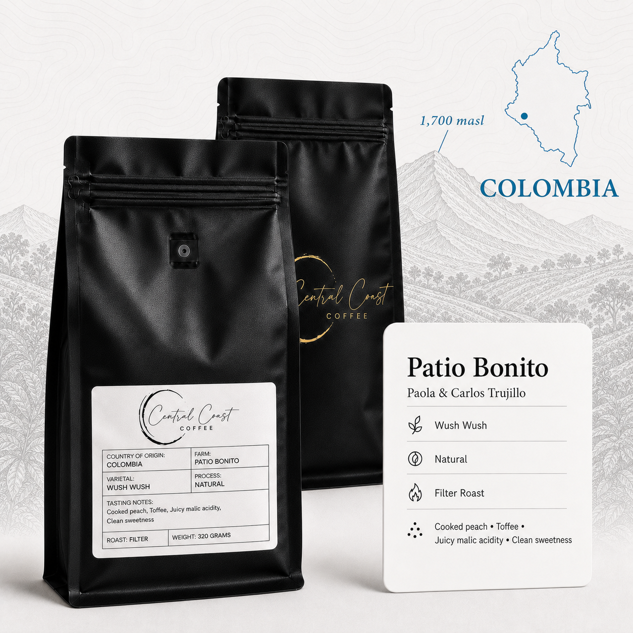 Colombia | Patio Bonito | Paola & Carlos Trujillo | Wush Wush Natural 320g bag