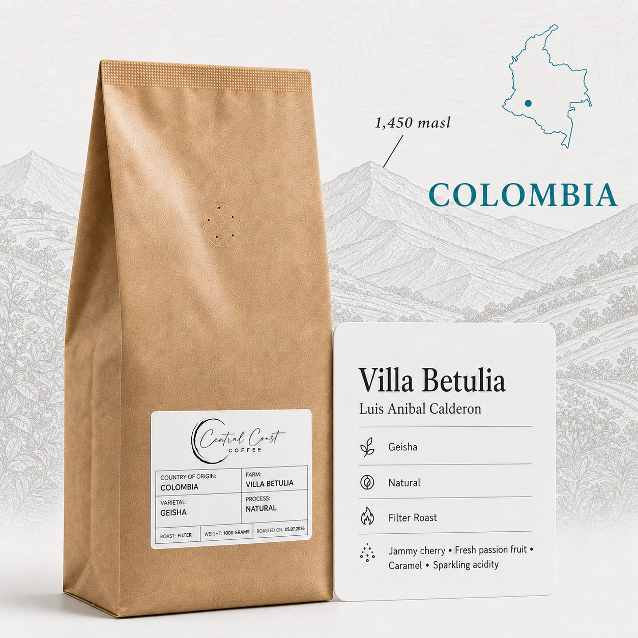 Colombia | Villa Betulia | Luis Anibal Calderon | Gesha Natural 1kg bag