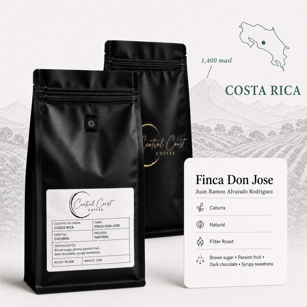 Costa Rica | Brumas del Zurqui | Finca Don Jose | Caturra Natural 320g bag