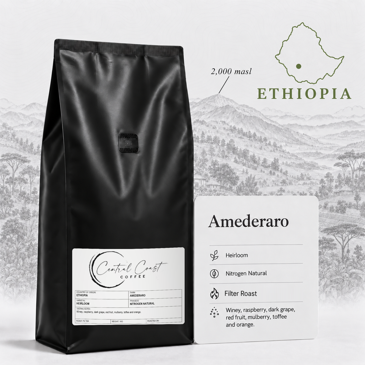 Ethiopia Amederaro Nitrogen Natural 1kg bag