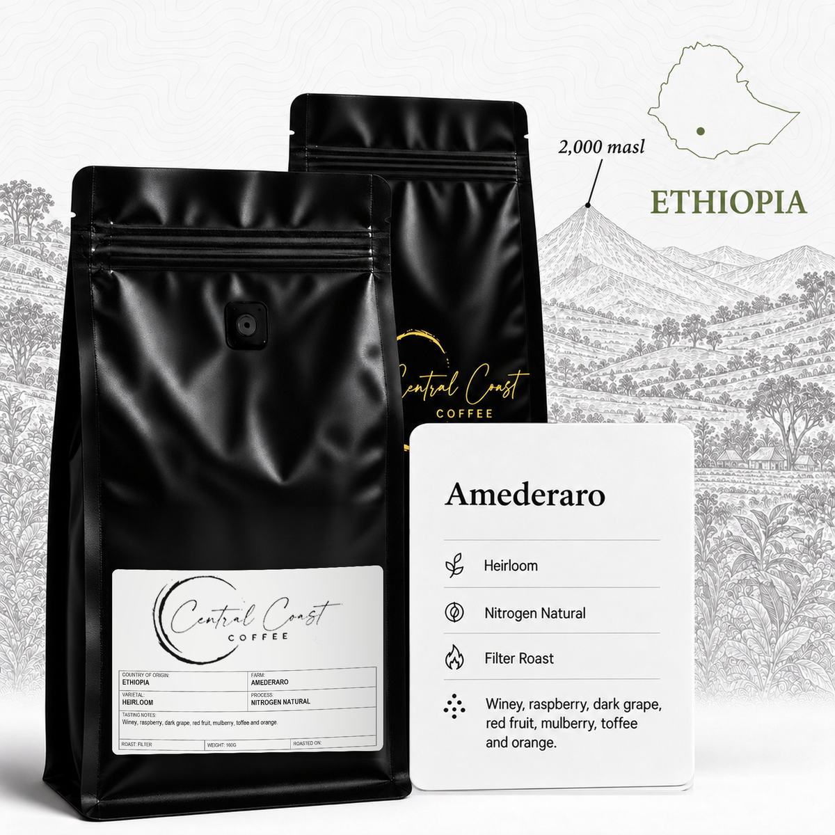 Ethiopia Amederaro Nitrogen Natural 160g filter roast bag