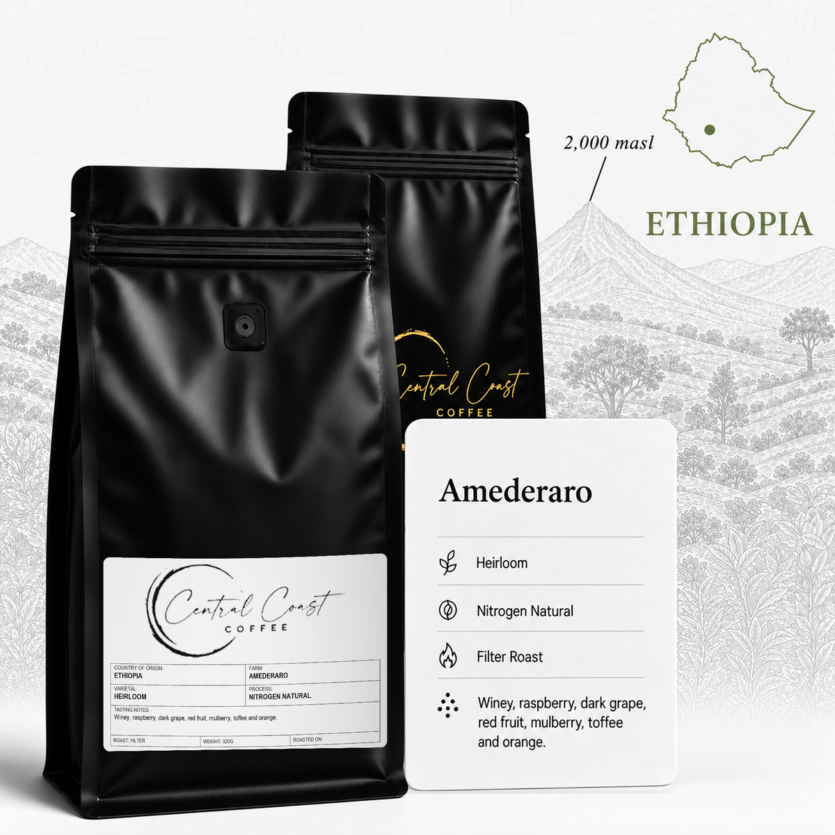 Ethiopia Amederaro Nitrogen Natural 320g filter roast bag
