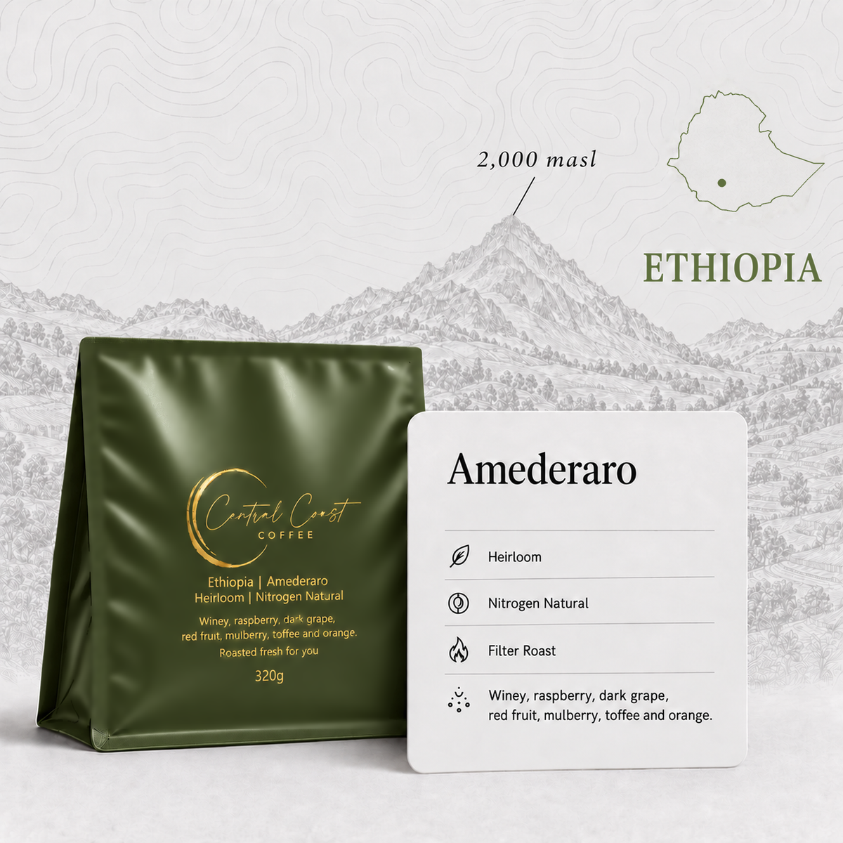 Ethiopia Amederaro Nitrogen Natural 320g Signature Series bag