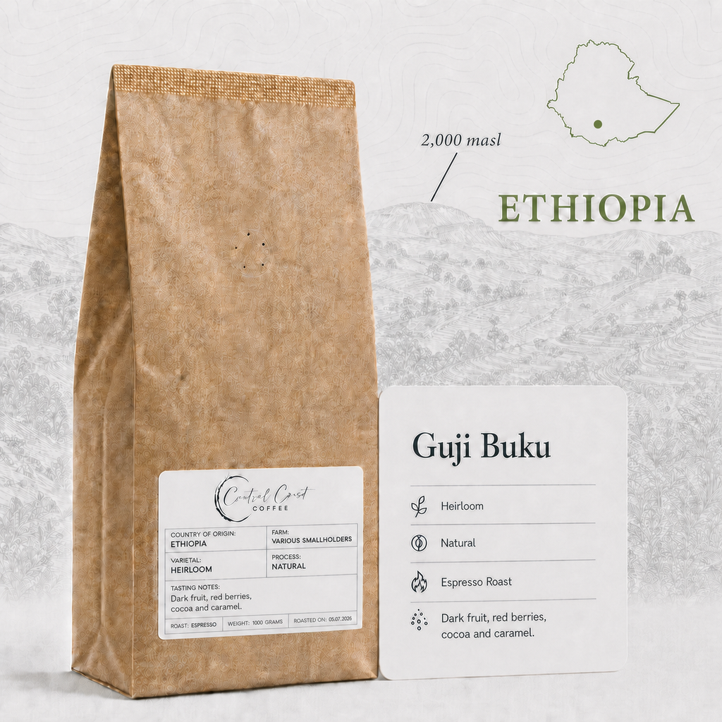 Central Coast Coffee Ethiopia Guji Buku Heirloom Natural espresso coffee beans 1kg bag