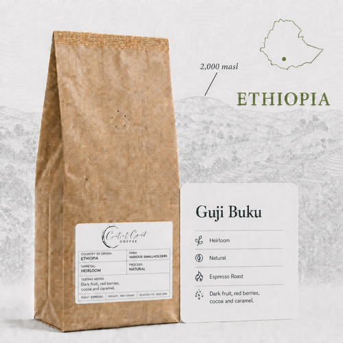 Central Coast Coffee Ethiopia Guji Buku Heirloom Natural espresso coffee beans 1kg bag
