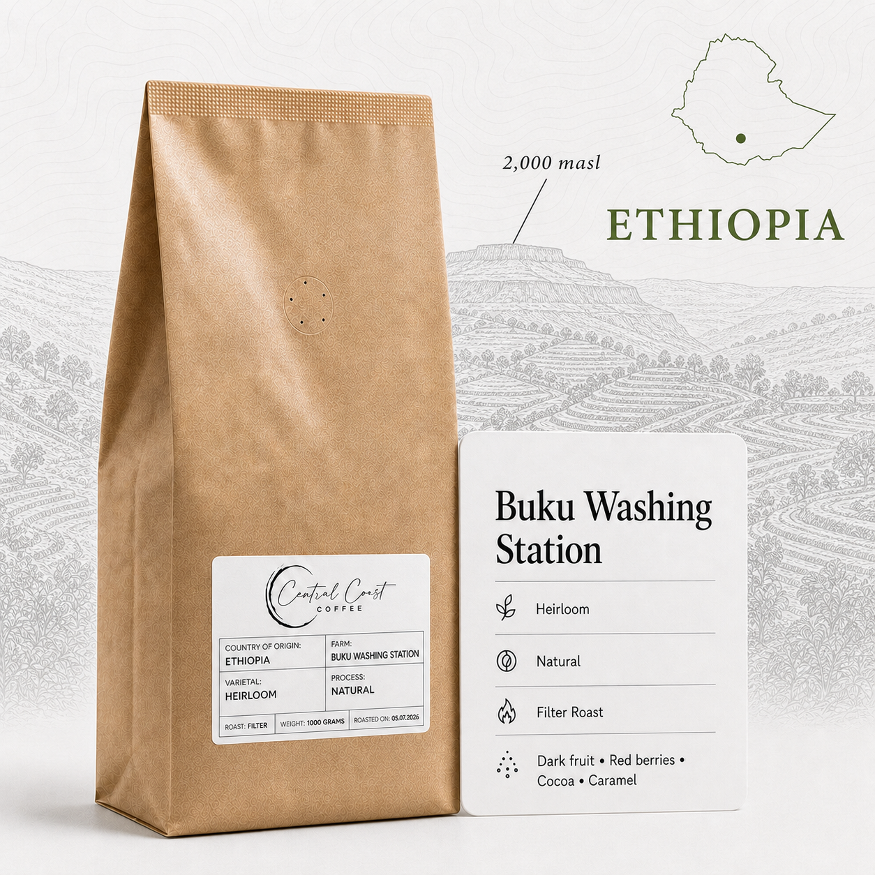 Ethiopia | Guji Buku | Heirloom Natural Grade 1 1kg bag