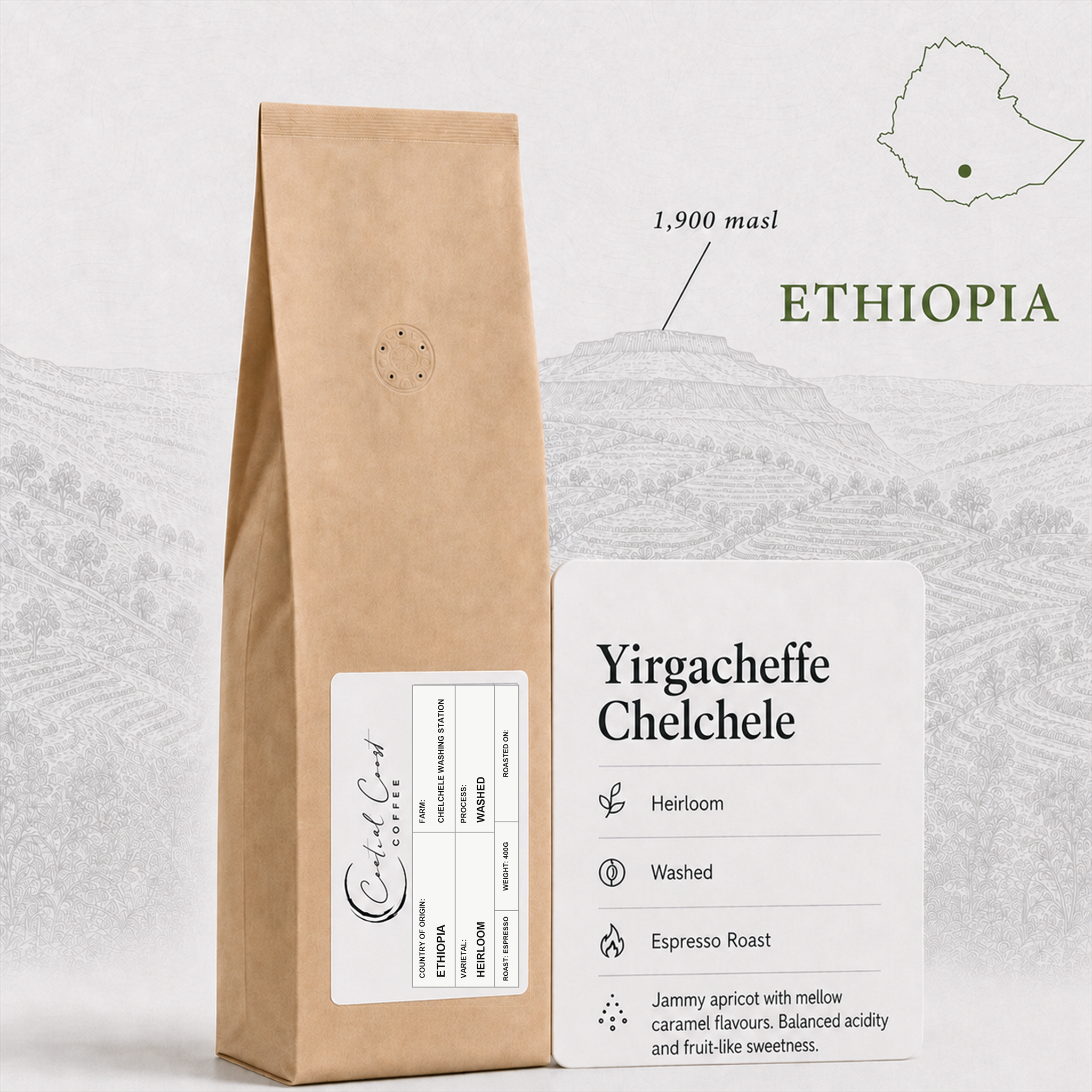 Ethiopia |  Yirgacheffe Chelchele | Heirloom Washed Grade 1 400g bag