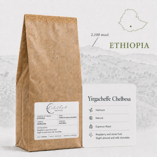 Central Coast Coffee Ethiopia Yirgacheffe Chelbesa Heirloom Natural espresso coffee beans 1kg bag