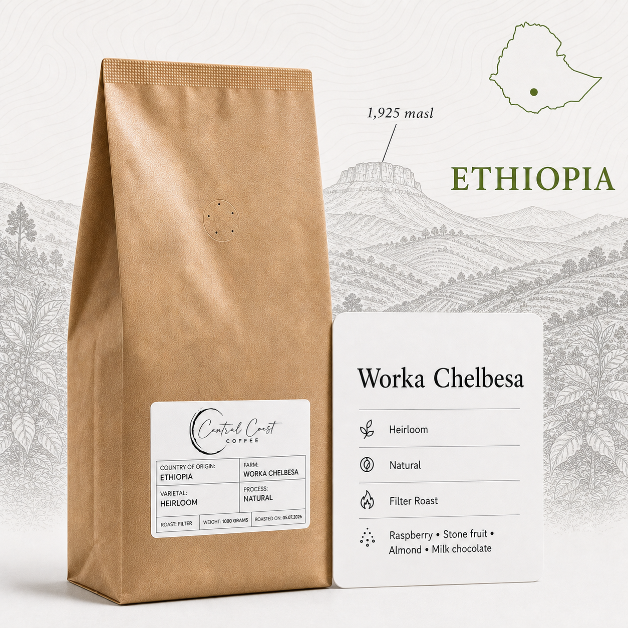 Ethiopia | Yirgacheffe Chelbesa | Heirloom Natural Grade 1 1kg bag