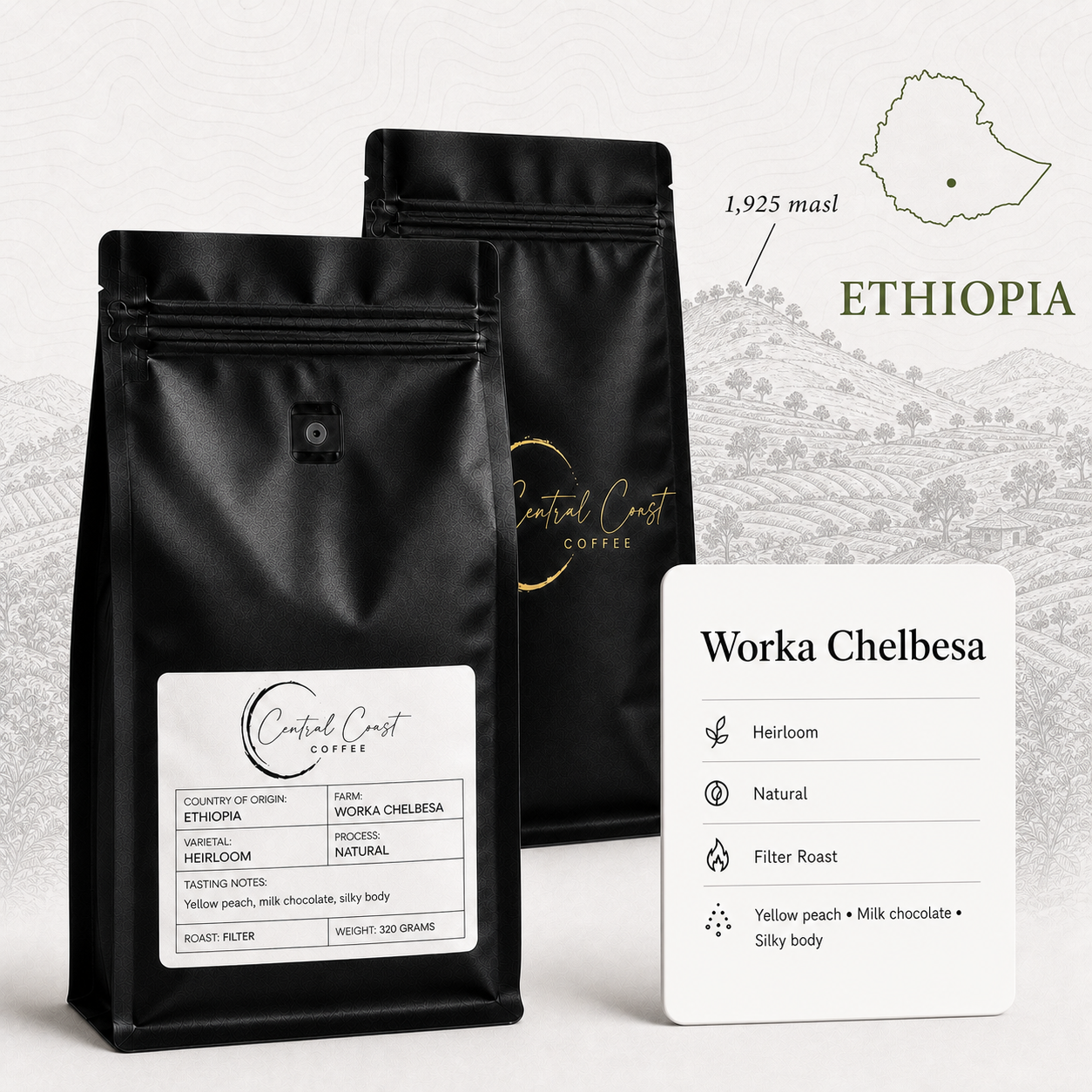 Ethiopia | Yirgacheffe Chelbesa | Heirloom Natural Grade 1 320g bag