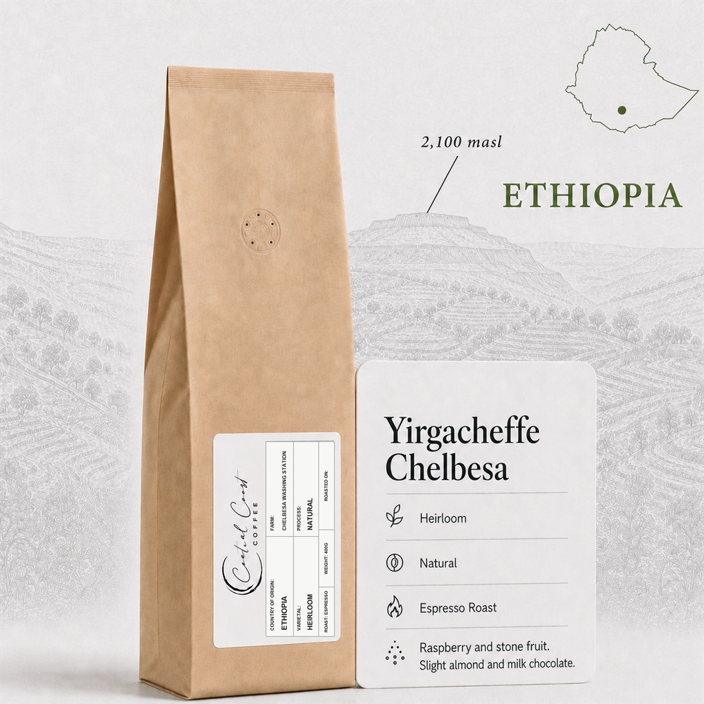 Central Coast Coffee Ethiopia Yirgacheffe Chelbesa Heirloom Natural espresso coffee beans 400g bag