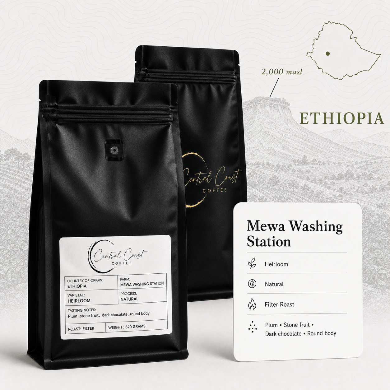Ethiopia | Sidamo Mewa | Heirloom Natural Grade 1 320g bag