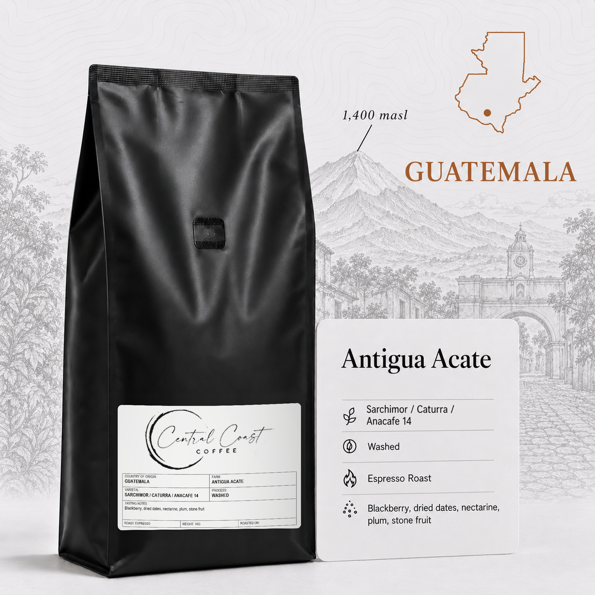 Guatemala Antigua Acate Washed 1kg espresso roast bag
