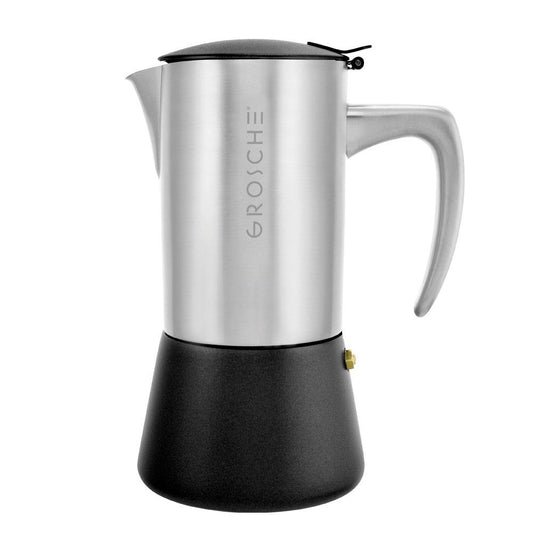 Groschie Stovetop Espresso Maker Milano - Brushed Steel 6/10 Cup