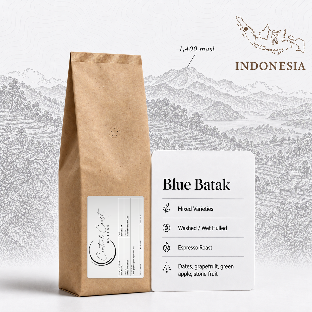 Indonesia Blue Batak Wet Hulled 200g espresso roast bag