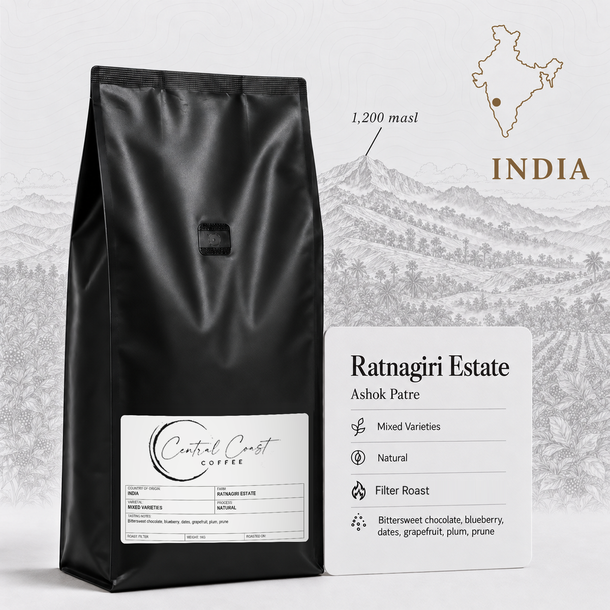 India Ratnagiri Estate Natural 1kg bag