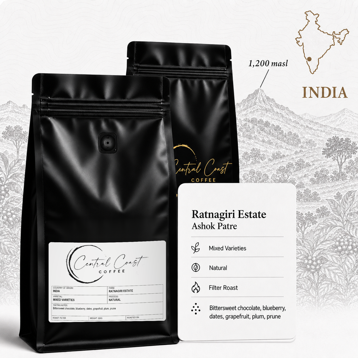 India Ratnagiri Estate Natural 320g filter roast bag