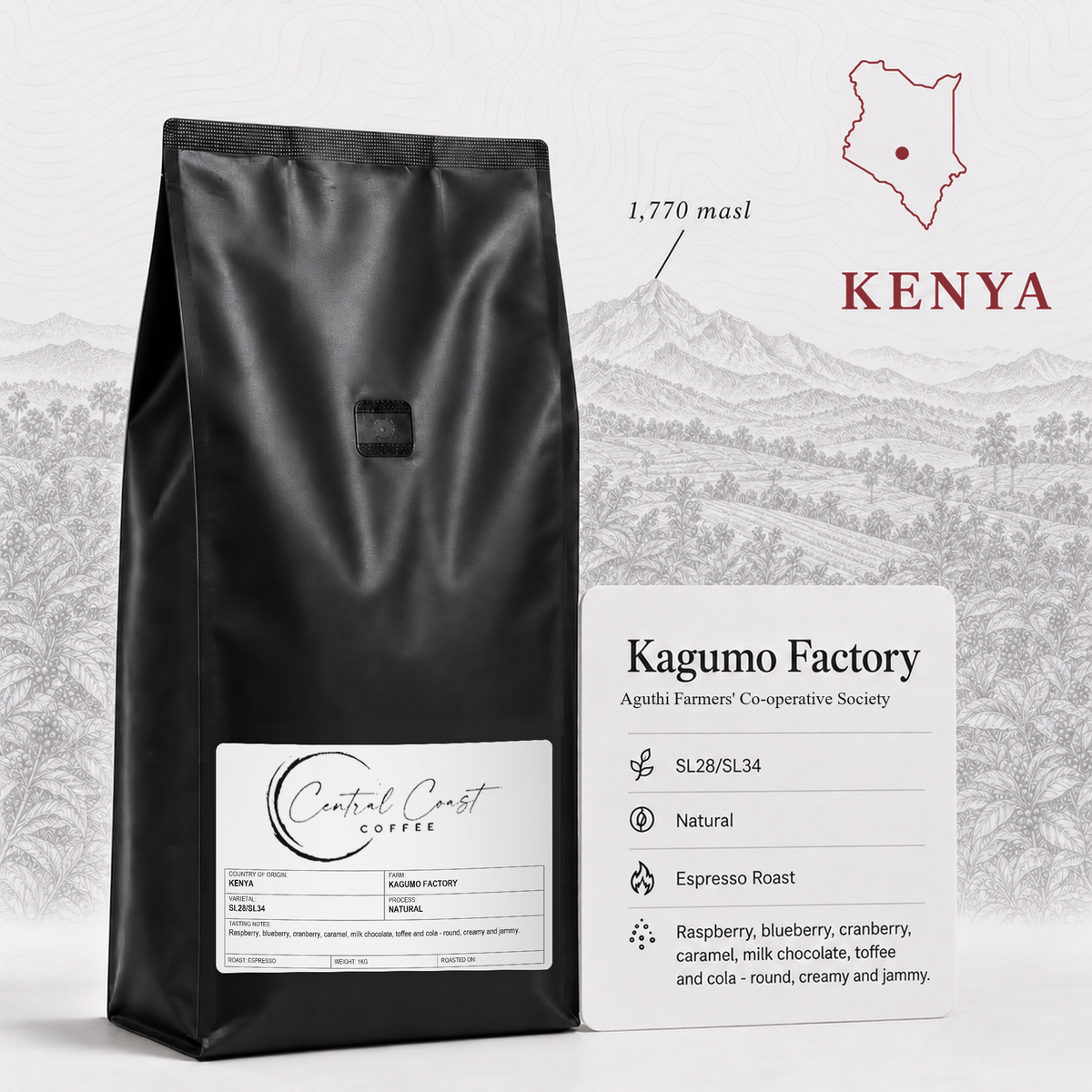 Kenya Kagumo Natural 1kg espresso roast bag