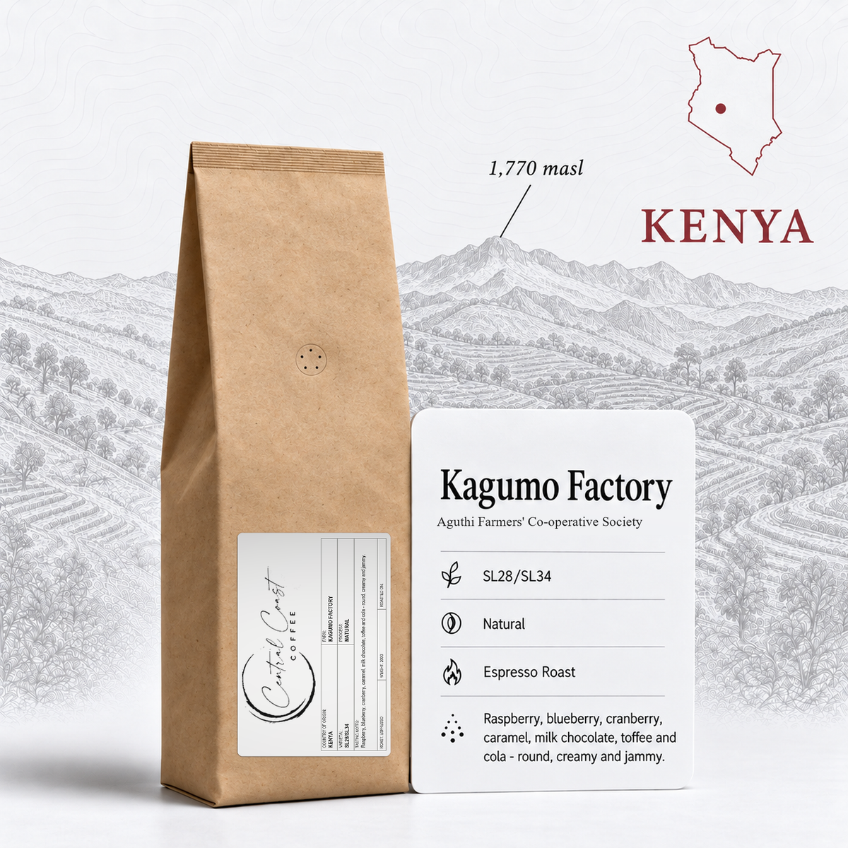 Kenya Kagumo Natural 200g espresso roast bag