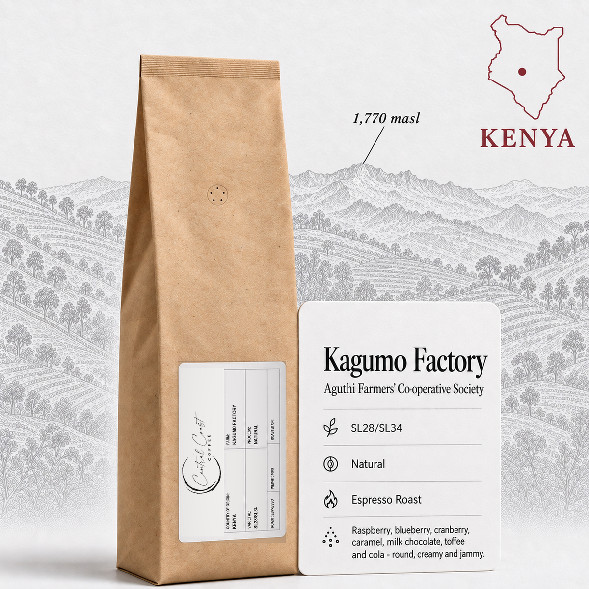 Kenya Kagumo Natural 400g espresso roast bag