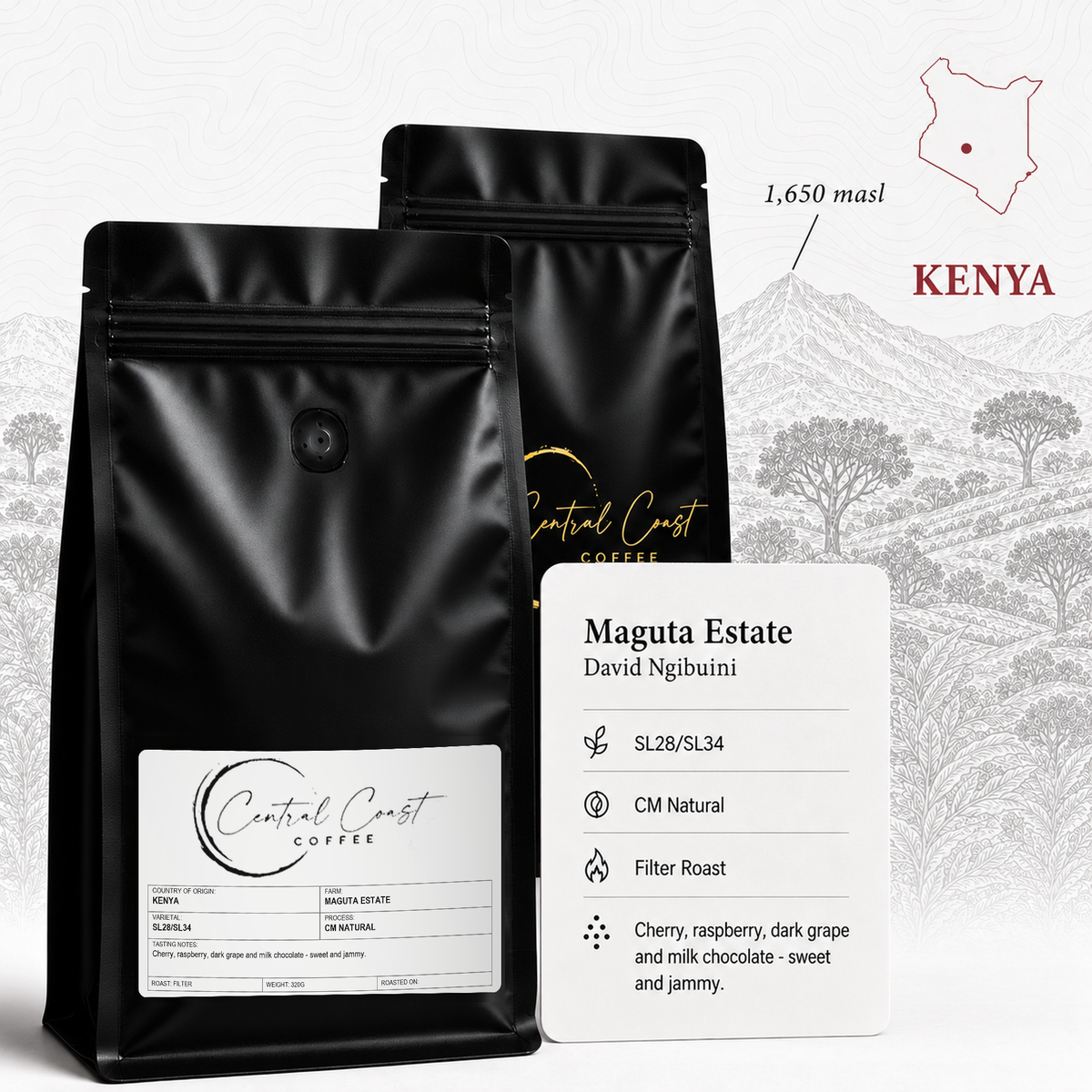 Kenya Maguta Estate CM Natural 320g filter roast bag