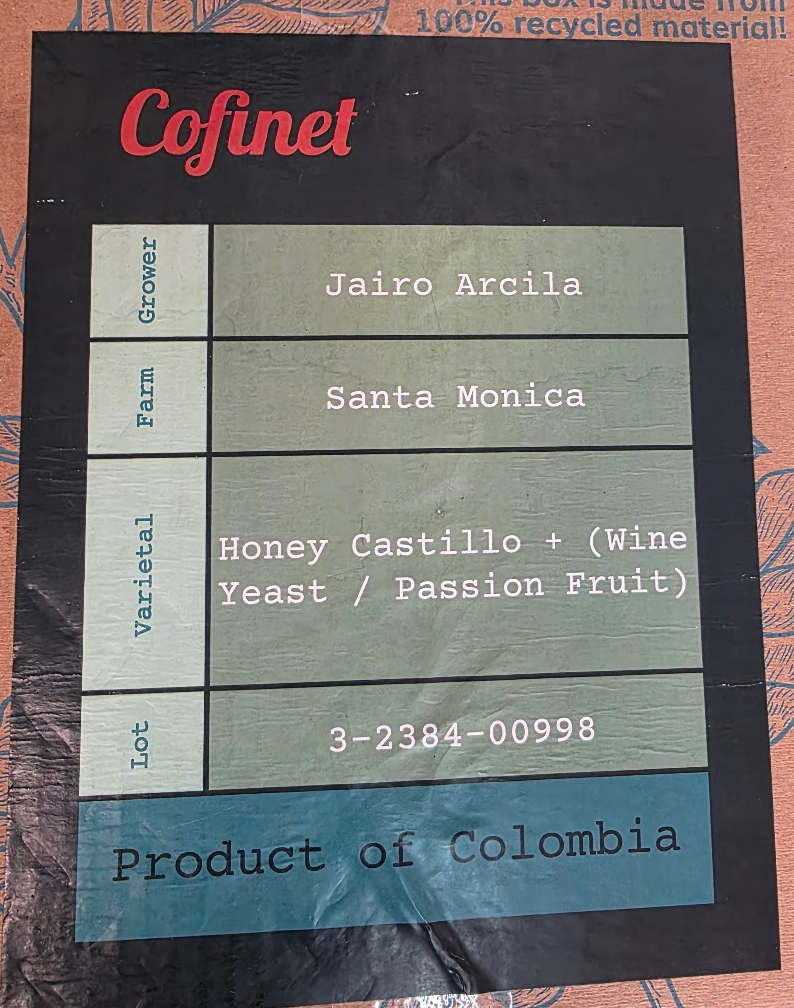 Colombia | Santa Monica | Jairo Arcila | Castillo Honey Passionfruit