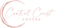 Central Coast Coffee cursive logo — rosewood version for dark mode
