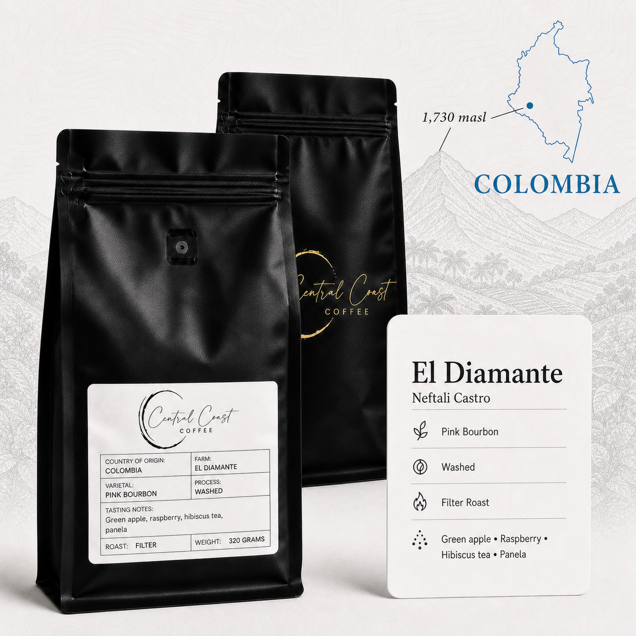 Colombia | El Diamante | Neftali Castro | Pink Bourbon Washed 320g bag
