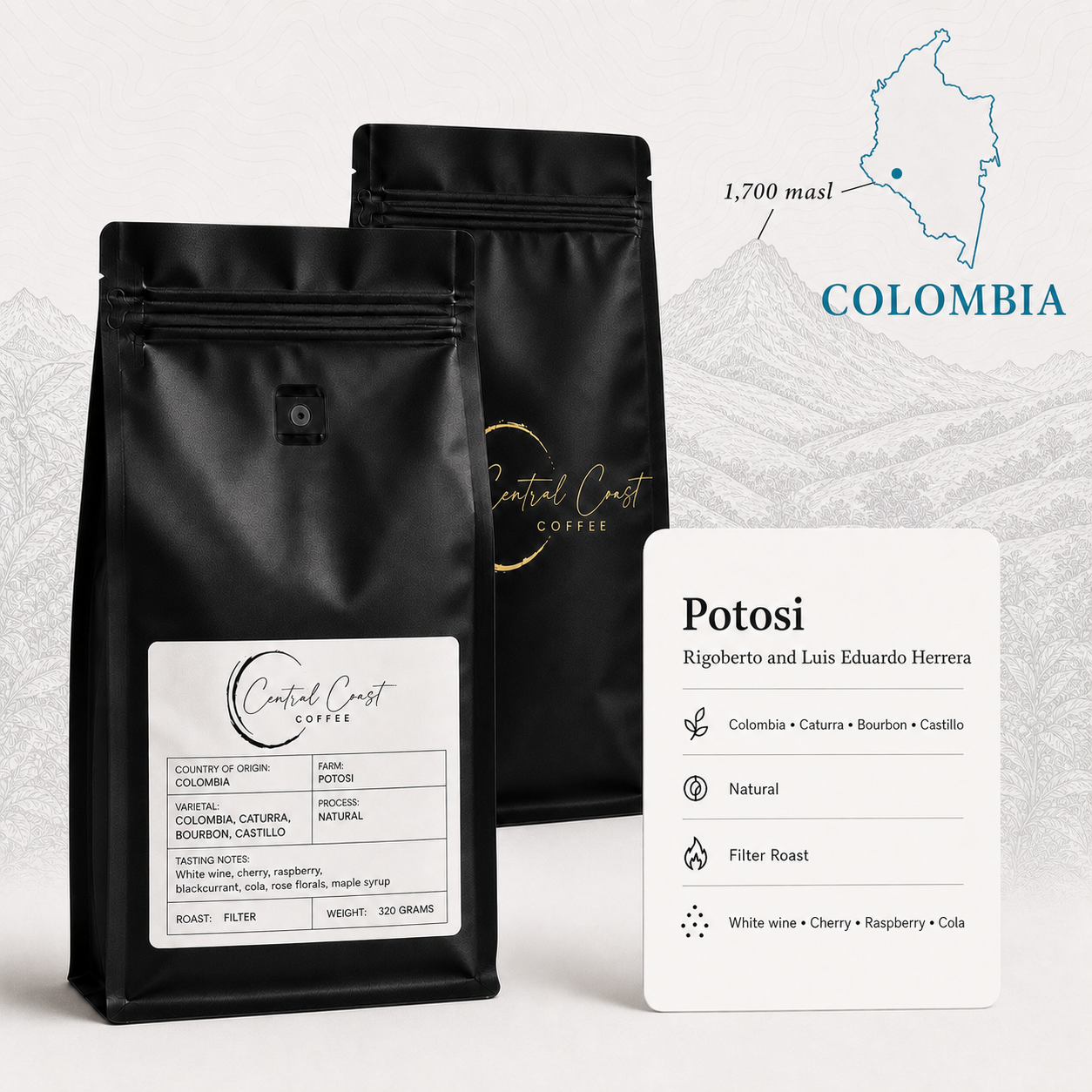 Colombia | Potosi (Tres Dragones) | Caturra/Colombia/Bourbon/Castillo Natural 320g bag