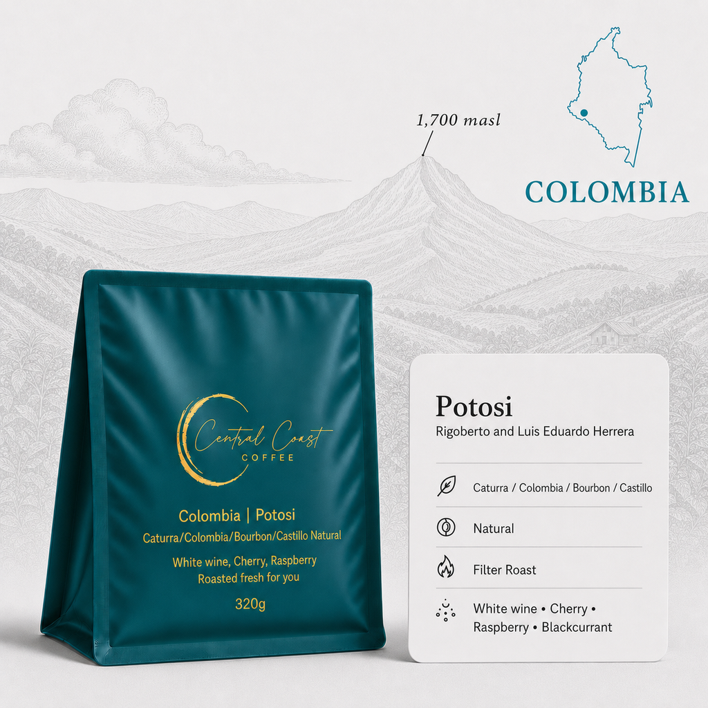 Central Coast Coffee Colombia Potosi Tres Dragones Natural Signature Series coffee beans 320g bag