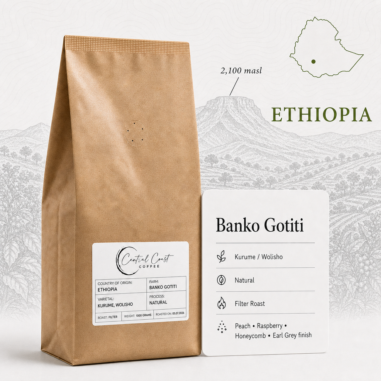 Ethiopia | Banko Gotiti | Kurume & Wolisho Natural 1kg bag