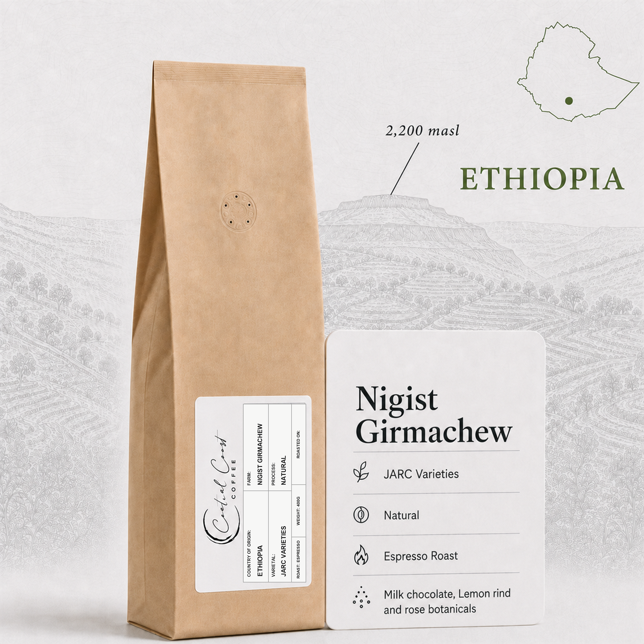 Ethiopia | Yirgacheffe Nigist Girmachew | JARC / Local Landraces Natural Grade 1 400g bag