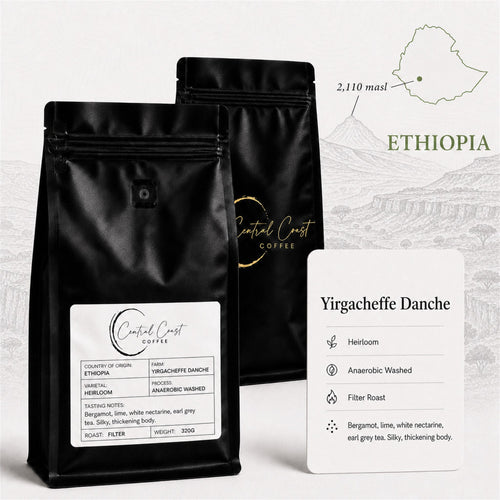 Central Coast Coffee 320g bag of Ethiopia Yirgacheffe Danche heirloom anaerobic washed Grade 1 coffee
