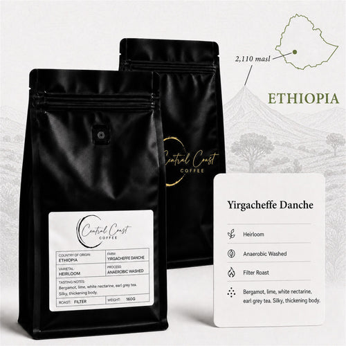 Central Coast Coffee 160g bag of Ethiopia Yirgacheffe Danche heirloom anaerobic washed Grade 1 coffee
