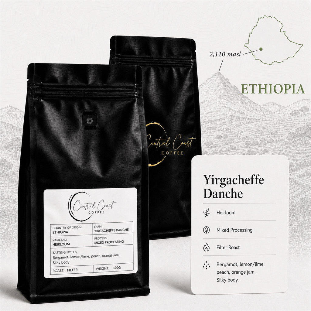 Central Coast Coffee 320g bag of Ethiopia Yirgacheffe Danche heirloom hybrid washed Grade 1 coffee
