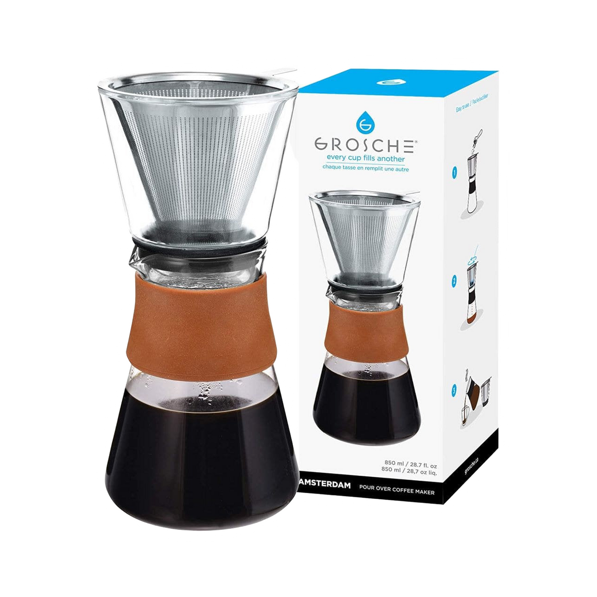 Grosche Amsterdam Coffee Dripper with Double Walled Glass Top - product view 2