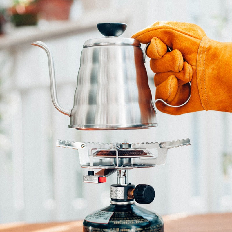 Hario V60 Metal Drip Kettle Buono 500ml - on a camp stove