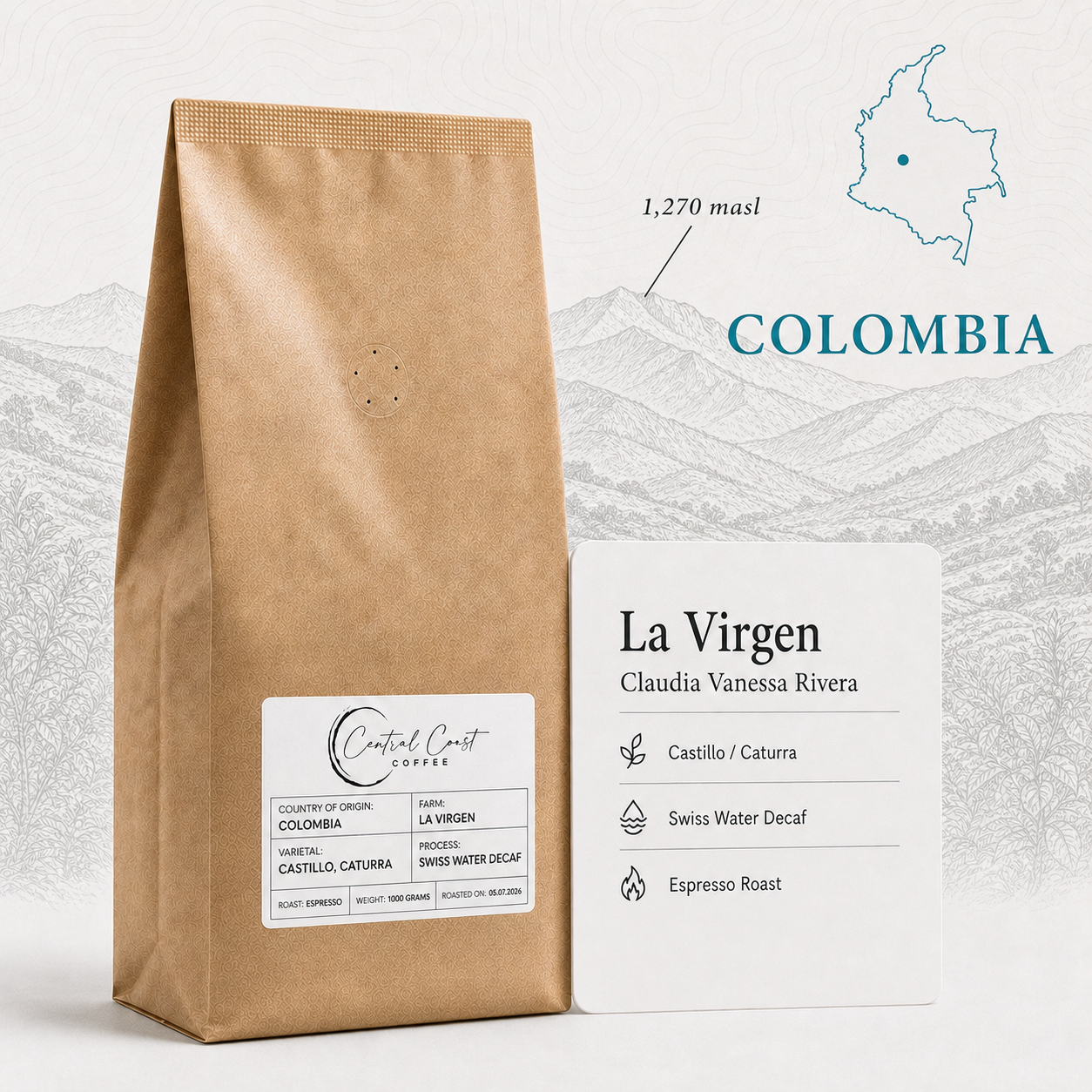 Colombia | La Virgen | Caturra / Castillo Washed (Swiss Water) Decaf 1kg bag