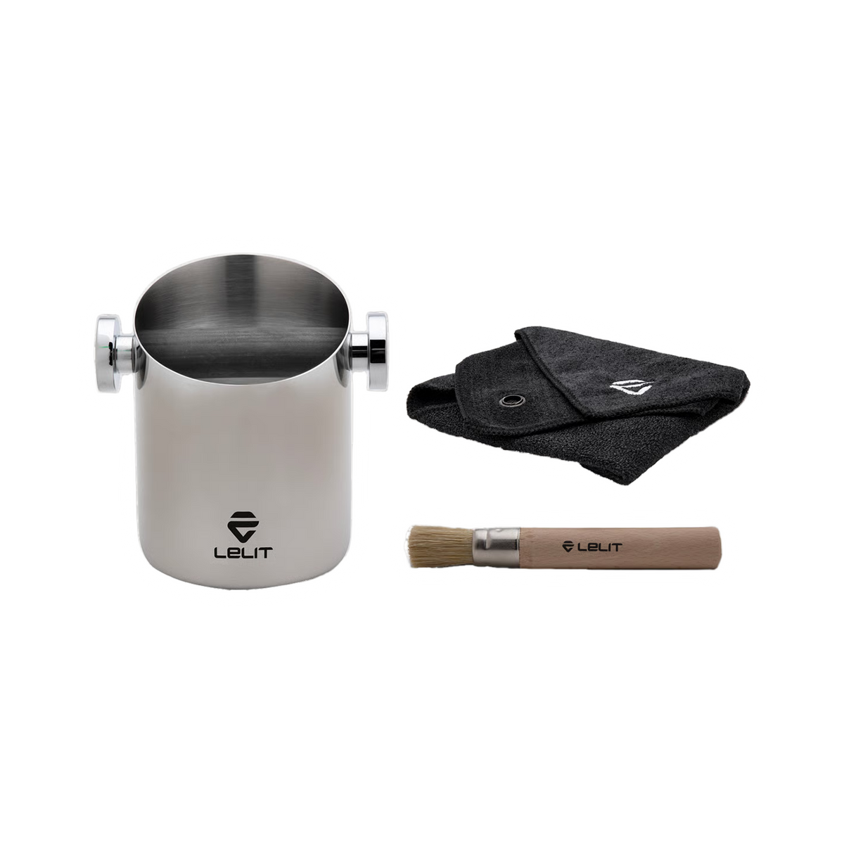 Lelit Cylindrical Knock Box With Cloth And Brush PLA360S - product view 1