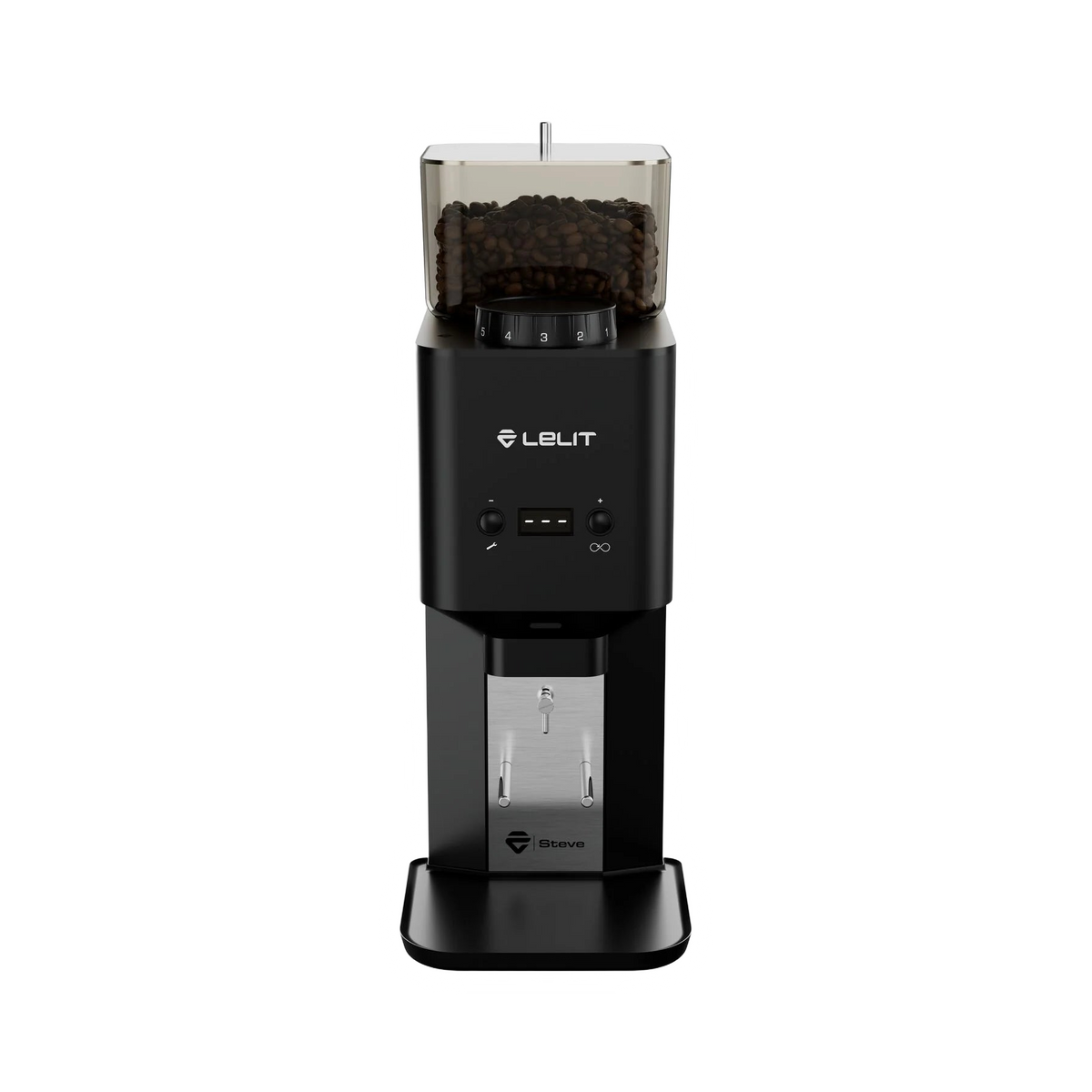 Lelit Steve Flat Burr Grinder, Brushed Steel - product view 2