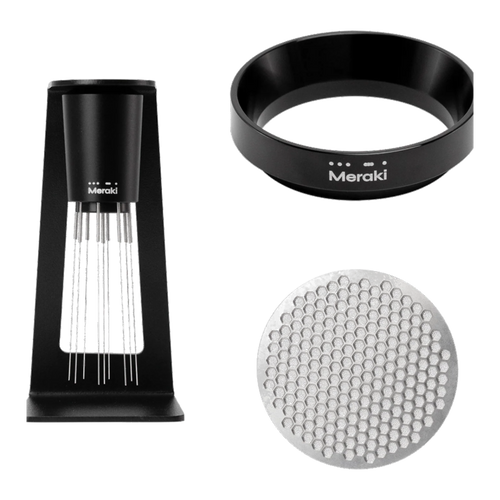 Meraki espresso prep kit: distribution needle, dosing funnel and puck screen